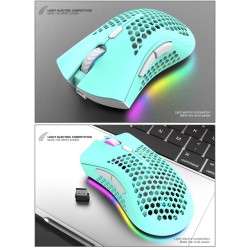 BM600 - mouse para jogos RGB sem fio - design de favo de mel - recarregável - USB - 2.4G