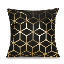Capa de almofada branca/preta - padrão geométrico dourado - 45cm * 45cm