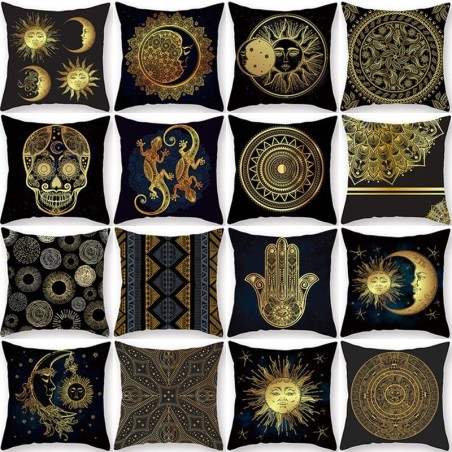 Capa de almofada preta - padrão bronze dourado - 45cm * 45cm