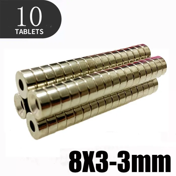N35 - neodymium magnet - strong disc - 8mm * 3mm - with 3mm hole - 10 piecesN35