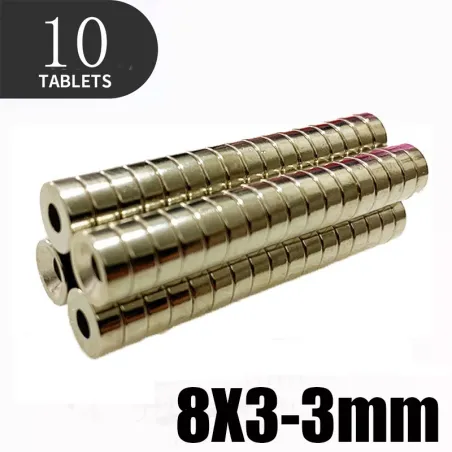 N35 - neodymium magnet - strong disc - 8mm * 3mm - with 3mm hole - 10 piecesN35
