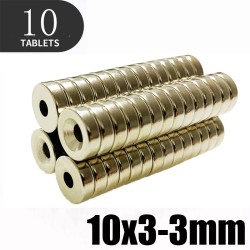 N35 - ímã de neodímio - disco forte - 10mm * 3mm - com furo de 3mm - 10 peças