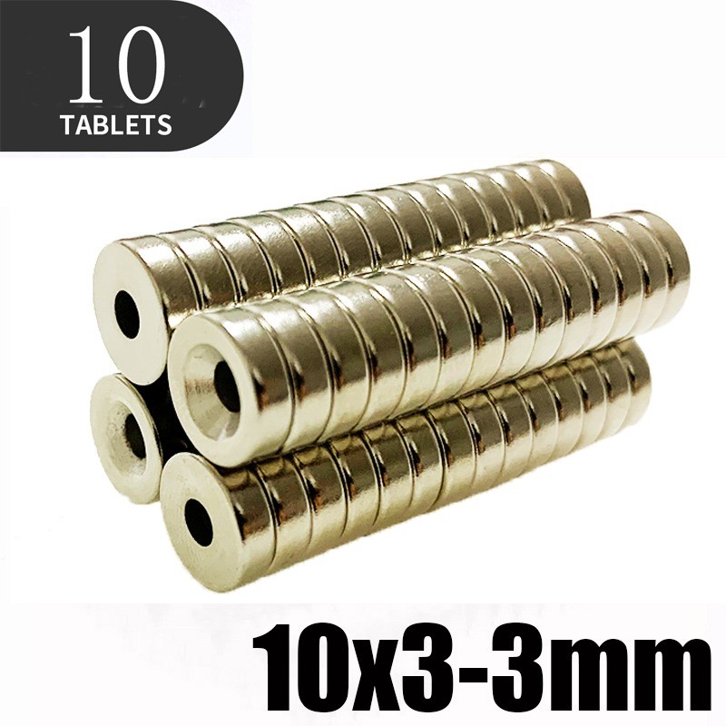 N35 - ímã de neodímio - disco forte - 10mm * 3mm - com furo de 3mm - 10 peças
