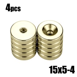 N35 - ímã de neodímio - disco forte - 15mm * 5mm - com furo de 4mm - 4 peças