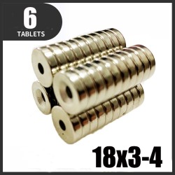 N35 - ímã de neodímio - disco forte - 18mm * 3mm - com furo de 4mm - 6 peças