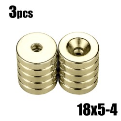 N35 - ímã de neodímio - disco forte - 18mm * 5mm - com furo de 4mm - 3 peças