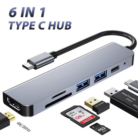 HUB 6 em 1 - tipo C - USB 3.0 - compatível com HDMI - divisor - adaptador