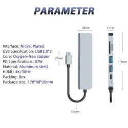 6 in 1 HUB - type-C - USB 3.0 - HDMI compatible - splitter - adapterHubs