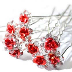 Alfinetes de cabelo prateados - rosas coloridas / cristais - 20 peças