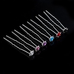 Alfinetes de cabelo prateados - rosas coloridas / cristais - 20 peças