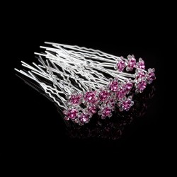 Alfinetes de cabelo prateados - rosas coloridas / cristais - 20 peças