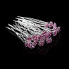 Alfinetes de cabelo prateados - rosas coloridas / cristais - 20 peças