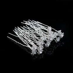 Alfinetes de cabelo prateados - rosas coloridas / cristais - 20 peças