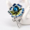 Flor azul esmalte com cristais - broche de prata