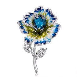 Flor azul esmalte com cristais - broche de prata