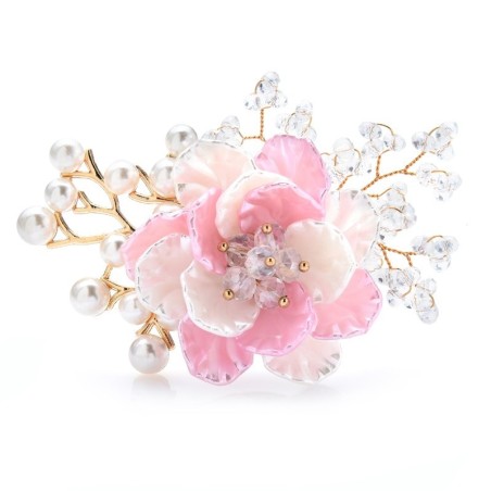 Flor de cristal com pérolas - broche