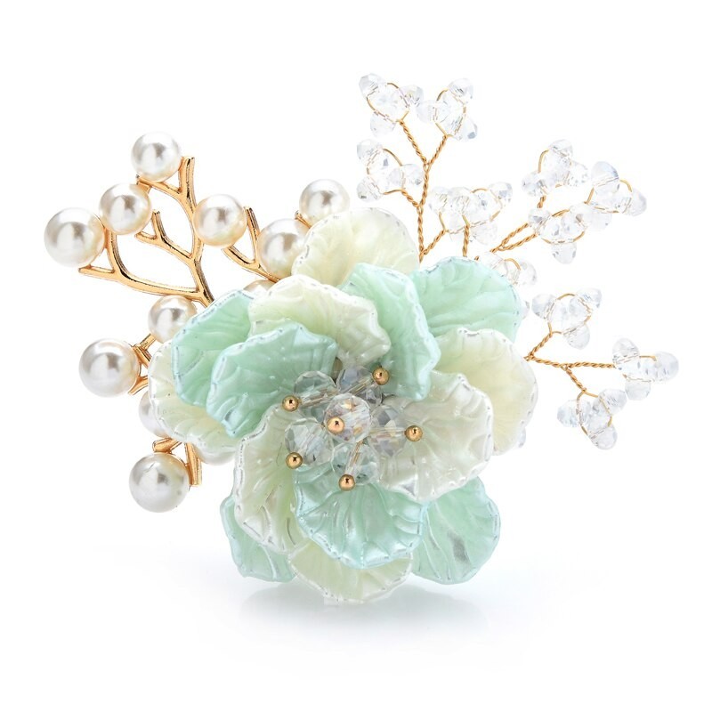 Flor de cristal com pérolas - broche