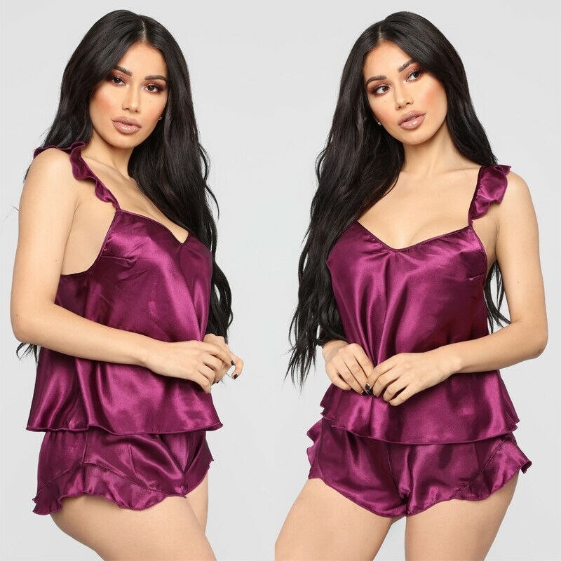Sexy satin pyjama - shorts - sleeveless top - setLingerie