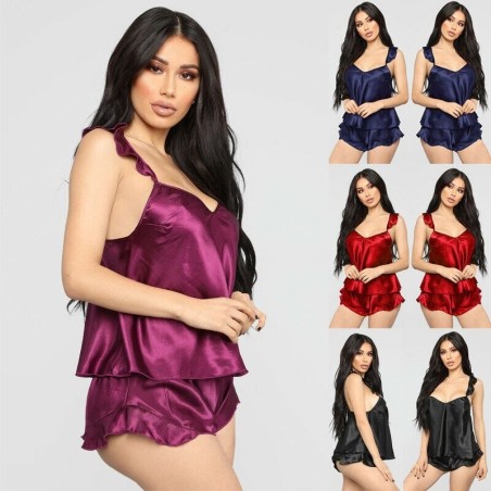 Sexy satin pyjama - shorts - sleeveless top - setLingerie