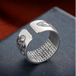 Buddhist heart sutra ring - lotus - silver - resizable - unisexRings