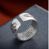 Buddhist heart sutra ring - lotus - silver - resizable - unisexRings