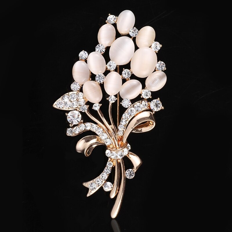 Flor de opala com cristais - broche