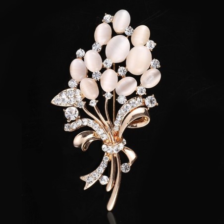 Flor de opala com cristais - broche