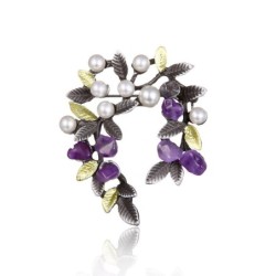 Folha de árvore roxa com pérolas - broche de alfinete