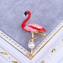 Flamingo vermelho com pérola - broche