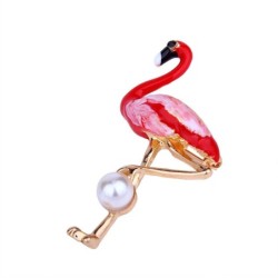 Flamingo vermelho com pérola - broche