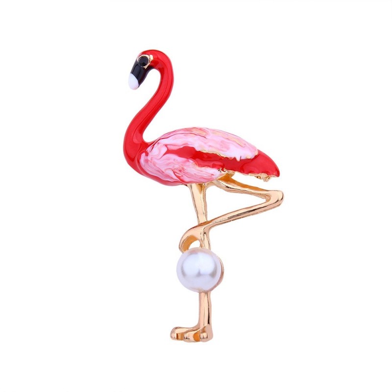 Flamingo vermelho com pérola - broche
