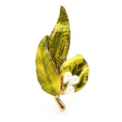Folha verde com pérolas - broche