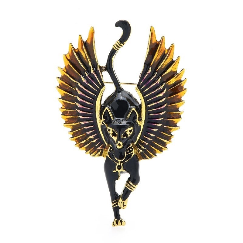 Gato anjo voador com asas - broche de esmalte