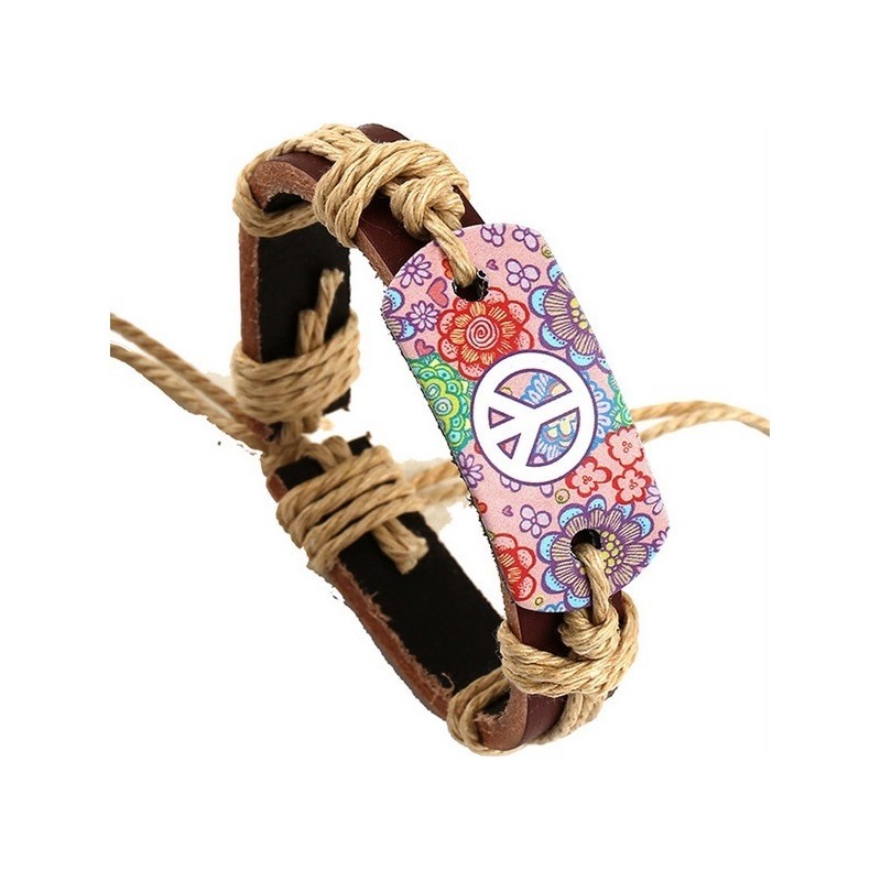 Pulseira de couro retrô - estampa de flores
