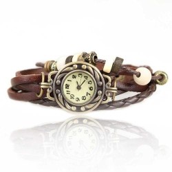 Vintage multi layer bracelet - with Quartz watch - beads / leafBracelets