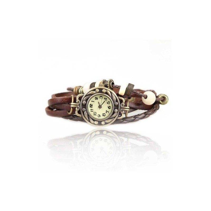Vintage multi layer bracelet - with Quartz watch - beads / leafBracelets