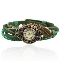 Vintage multi layer bracelet - with Quartz watch - beads / leafBracelets