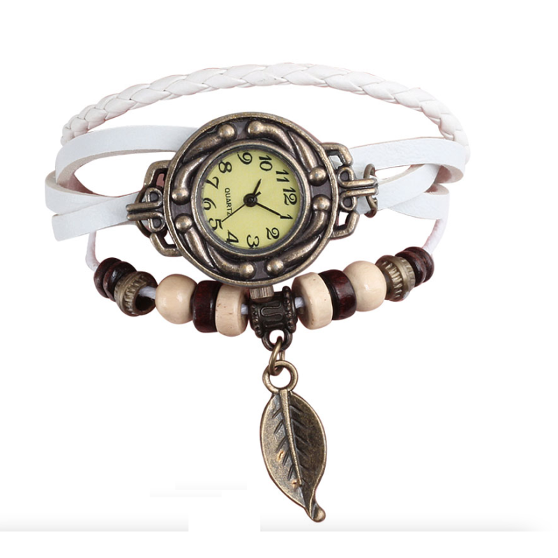 Vintage multi layer bracelet - with Quartz watch - beads / leafBracelets
