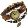 Pulseira de couro multicamada vintage - com relógio de quartzo / miçangas