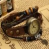 Pulseira de couro multicamada vintage - com relógio de quartzo / miçangas