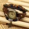 Pulseira de couro multicamada vintage - com relógio de quartzo / miçangas