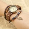 Pulseira de couro multicamada vintage - com relógio de quartzo / miçangas