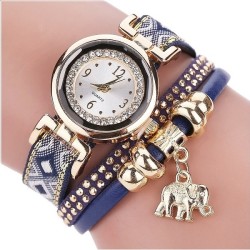 Pulseira multicamadas - com relógio / strass / elefante