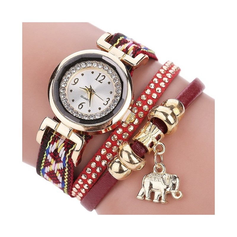 Multilayer bracelet - with watch / rhinestones / elephantBracelets