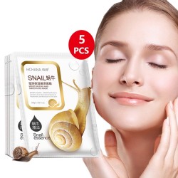 Máscara facial de essência de caracol - hidratante - controle de óleo - tratamento de acne - 5 unidades
