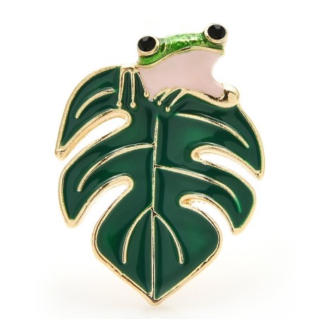 A rã e a folha - broche de esmalte