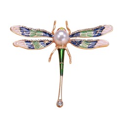 Libélula de cristal com pérola - broche