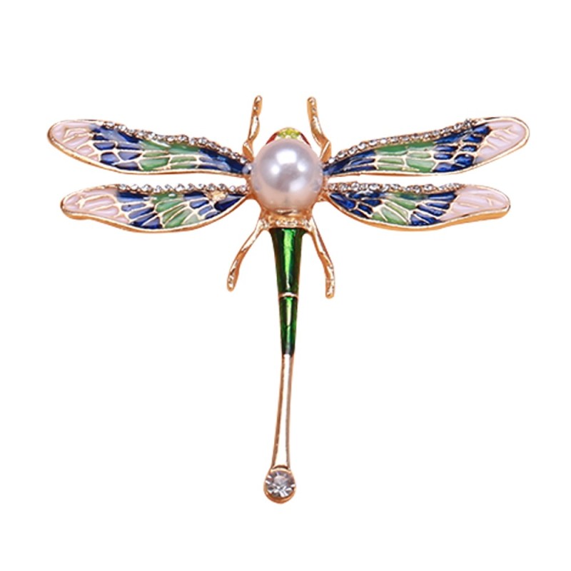 Libélula de cristal com pérola - broche