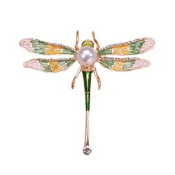 Libélula de cristal com pérola - broche