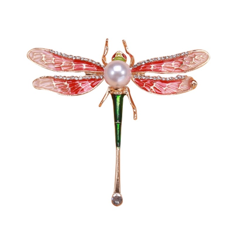 Libélula de cristal com pérola - broche
